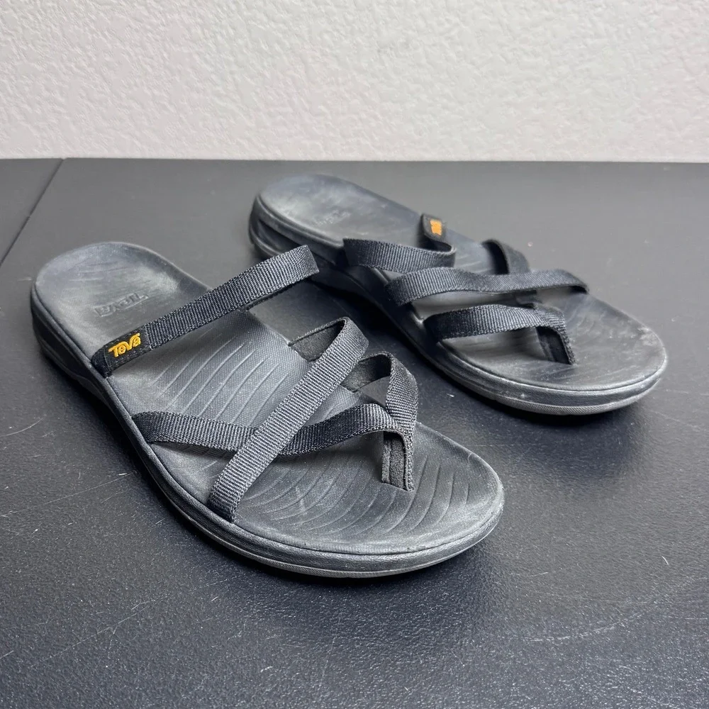 Teva Olowahu Black Strappy Mush Topsole Flip Flop Sandals Womens 7 1169490
